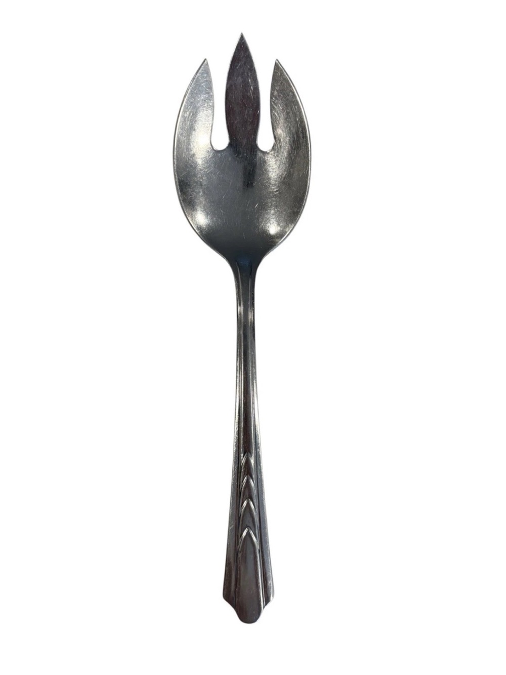 Vtg Ekco EKS7 Chevron Geometric Stainless Steel USA 3 Tine Serving Fork Spork